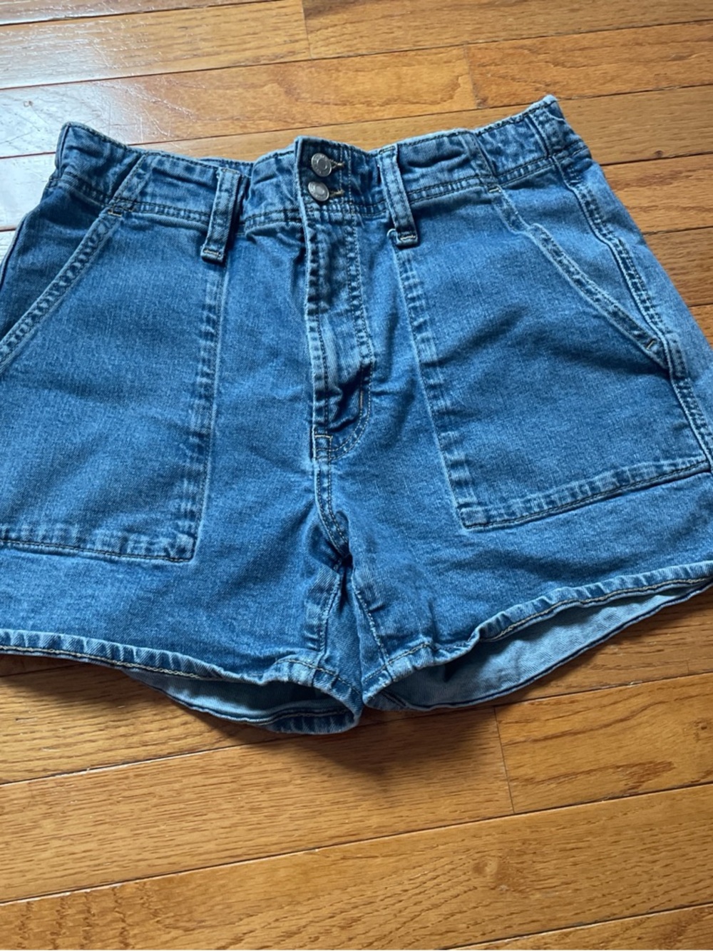 GAP Blue High-Rise Patch Pocket Denim Shorts